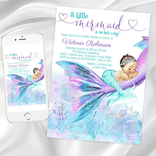 Mermaid Baby Girl Baby shower Kaart