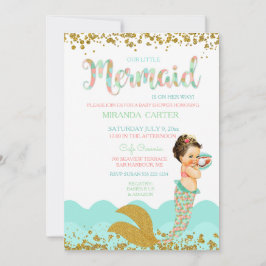 Mermaid Baby Girl Peach Coral Mint Gold Kaart