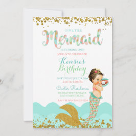 Mermaid Baby Girl Peach Coral Mint Gold Kaart