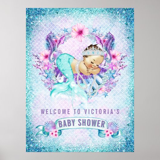 Mermaid Baby Girl Shower Welkomstsignalen Poster (Voorkant)