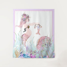 Mermaid Baby Shower Achtergrond Banners Wandkleed