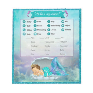 Mermaid Baby shower Animal Match Game#130 40 velle Notitieblok