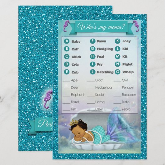 Mermaid Baby shower Animal Match Game #136 Medium (Voorkant / Achterkant)