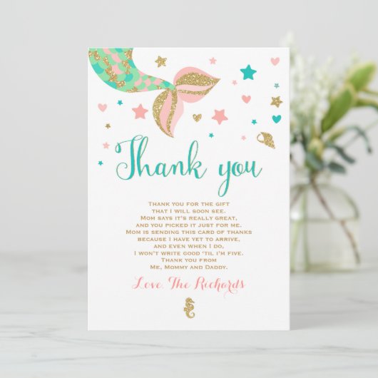 Mermaid Baby shower Bedankt voor je creditcard Zee (Staand voorkant)