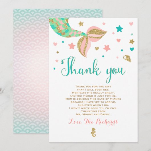 Mermaid Baby shower Bedankt voor je creditcard Zee (Voorkant / Achterkant)