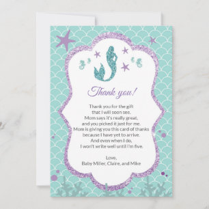 Mermaid Baby shower Bedankt voor je kaart Paars Bl