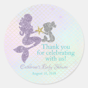 Mermaid Baby shower bedankt voor jullie kleeffeest Ronde Sticker