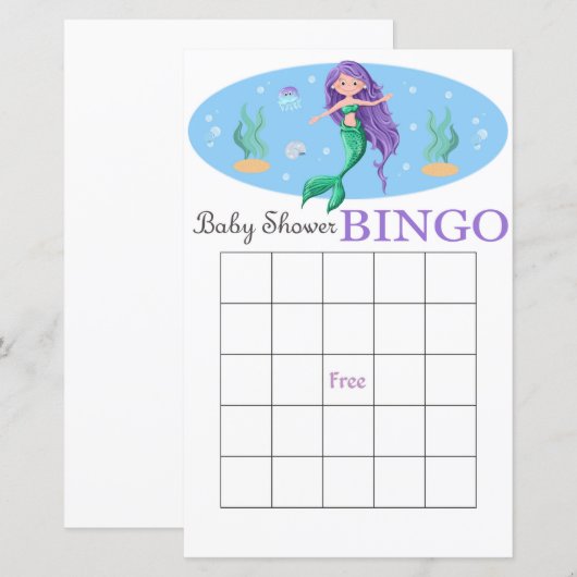 Mermaid baby shower bingo (Voorkant / Achterkant)