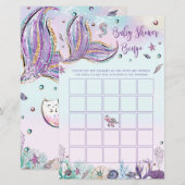 Mermaid Baby shower Bingo Game Activity Baby Girl (Voorkant / Achterkant)