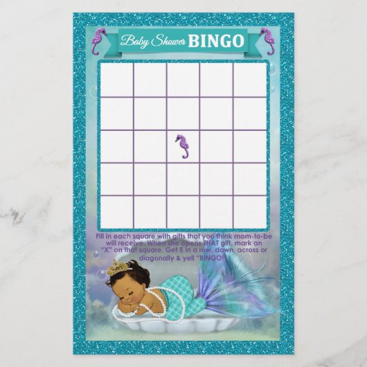 Mermaid Baby shower Bingo Game Kaart #136 (Voorkant)