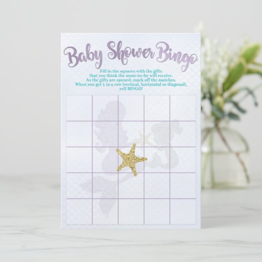 Mermaid Baby shower Bingo Kaarten (Staand voorkant)