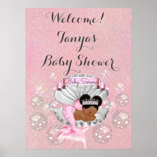 Mermaid Baby shower Birthday Welcome Sign Shell Poster (Voorkant)