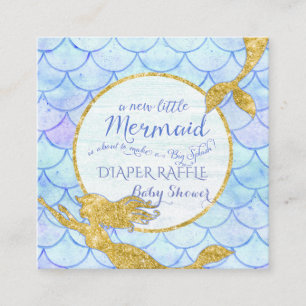 Mermaid Baby shower Diaper Raffle Gold Glitter Informatiekaartje