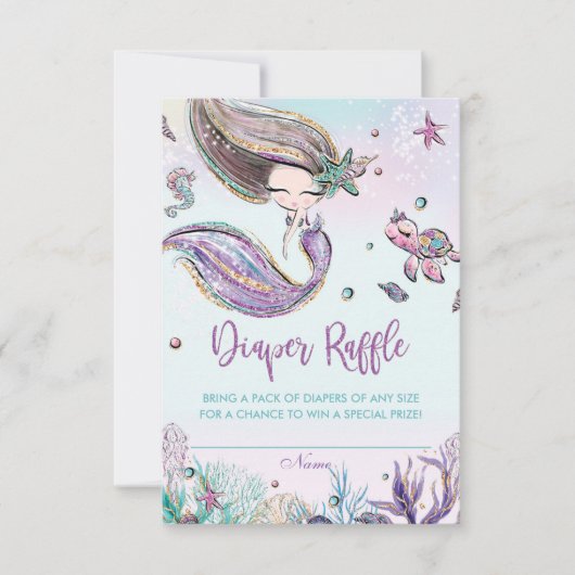Mermaid Baby shower Diaper Raffle Ticket Card Kaart (Voorkant)