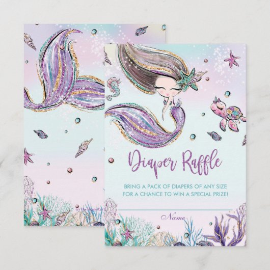 Mermaid Baby shower Diaper Raffle Ticket Card Kaart (Voorkant / Achterkant)