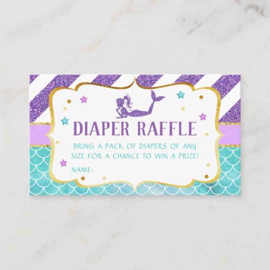 Mermaid Baby shower Diaper Raffle Visitekaartje (Voorkant)