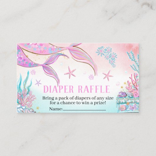 Mermaid Baby shower Diaper Raffle Visitekaartje (Voorkant)
