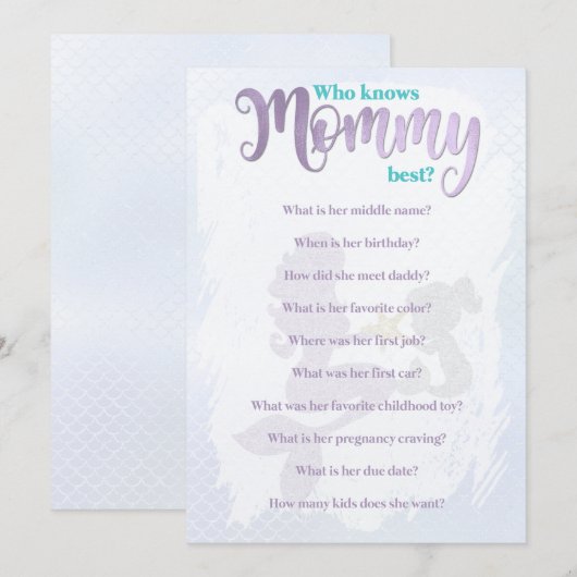 Mermaid Baby shower die mam kent beste Kaarten (Voorkant / Achterkant)