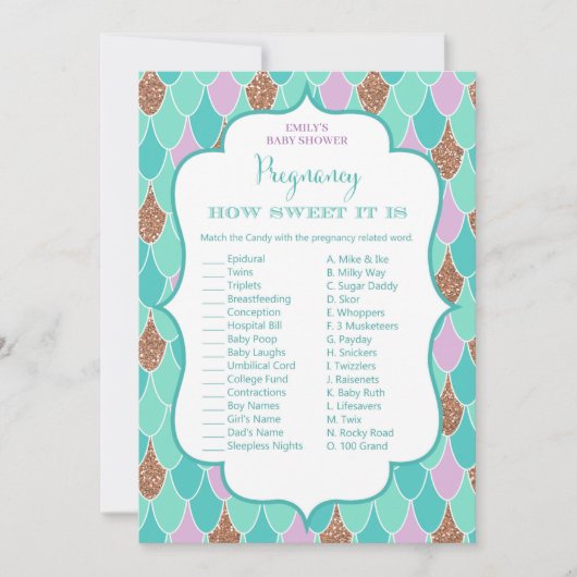 Mermaid Baby shower Game w antwoord Kaart (Voorkant)