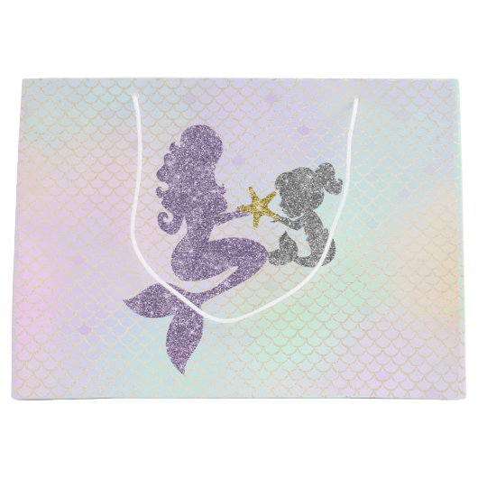Mermaid Baby shower Gift Bag Glitter Mermaids Groot Cadeauzakje (Voorkant)
