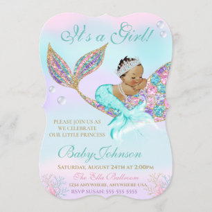 Mermaid  Baby shower Glitter Tail Kaart