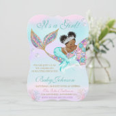 Mermaid  Baby shower Glitter Tail Kaart (Staand voorkant)