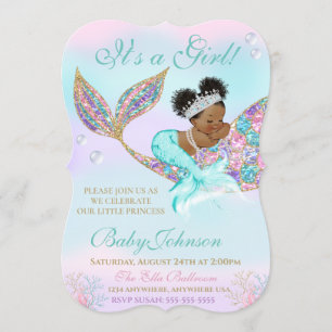 Mermaid Baby shower Glitter Tail Kaart