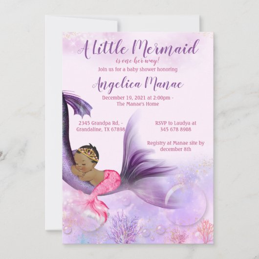 Mermaid baby shower invitation baby girl kaart (Voorkant)