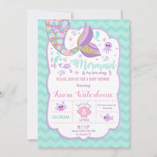 Mermaid Baby shower Invitation Baby Girl Party Kaart (Voorkant)