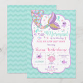 Mermaid Baby shower Invitation Baby Girl Party Kaart (Voorkant / Achterkant)
