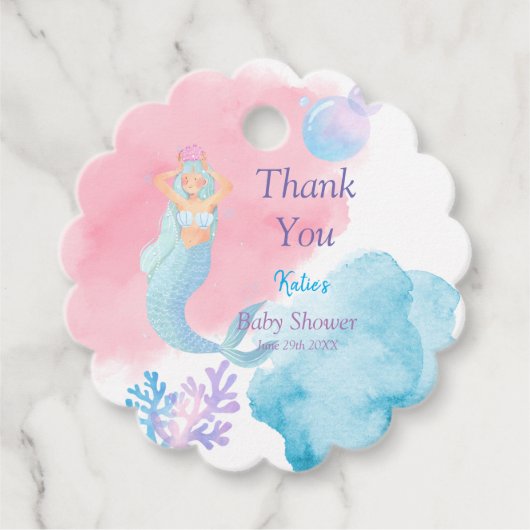 Mermaid Baby shower Invitation Bedankjes Labels (Voorkant)