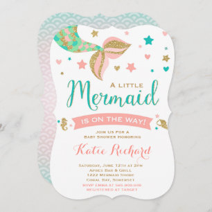 Mermaid Baby shower Invitation Blauwgroen Coral Go Kaart