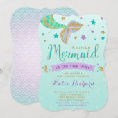 Mermaid Baby shower Invitation Blauwgroen Paars Go Kaart (Voorkant / Achterkant)