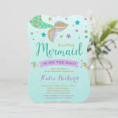Mermaid Baby shower Invitation Blauwgroen Paars Go Kaart (Staand voorkant)