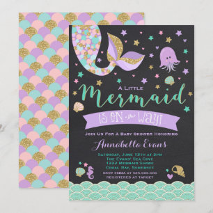 Mermaid Baby shower Invitation Blauwgroen Paars Go Kaart