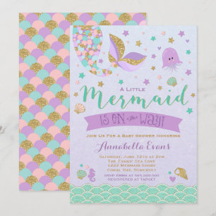 Mermaid Baby shower Invitation Blauwgroen Paars Go Kaart