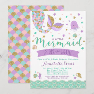 Mermaid Baby shower Invitation Blauwgroen Paars Go Kaart