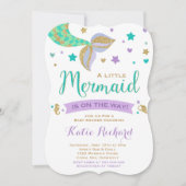 Mermaid Baby shower Invitation Blauwgroen Paars Go Kaart (Voorkant)