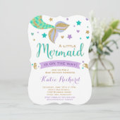 Mermaid Baby shower Invitation Blauwgroen Paars Go Kaart (Staand voorkant)
