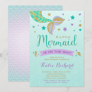 Mermaid Baby shower Invitation Blauwgroen Paars Go Kaart