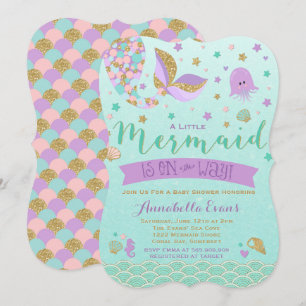 Mermaid Baby shower Invitation Blauwgroen Paars Go Kaart