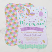 Mermaid Baby shower Invitation Blauwgroen Paarse G Kaart (Voorkant / Achterkant)
