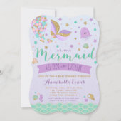 Mermaid Baby shower Invitation Blauwgroen Paarse G Kaart (Voorkant)