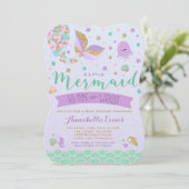 Mermaid Baby shower Invitation Blauwgroen Paarse G Kaart (Staand voorkant)