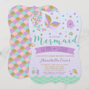 Mermaid Baby shower Invitation Blauwgroen Paarse G Kaart