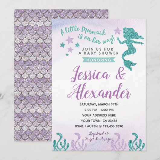 Mermaid Baby shower Invitation Kaart (Voorkant / Achterkant)