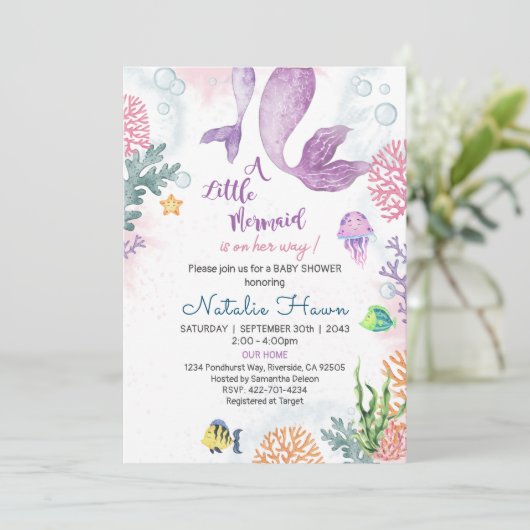 Mermaid Baby shower Invitation Kaart (Staand voorkant)