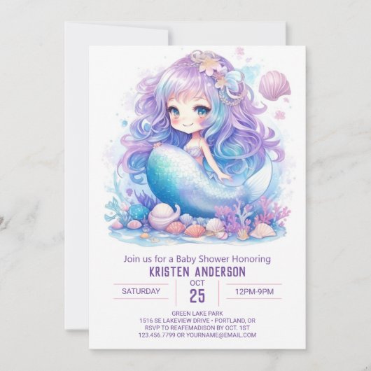 Mermaid Baby shower Invitation Kaart (Voorkant)