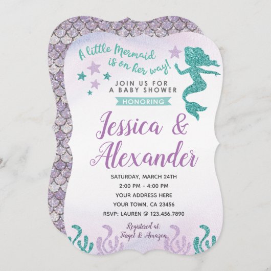 Mermaid Baby shower Invitation Kaart (Voorkant / Achterkant)