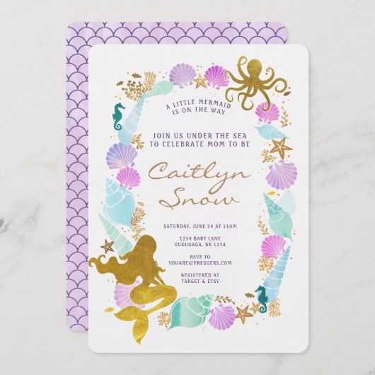 Mermaid Baby shower Invitation Kaart (Voorkant / Achterkant)